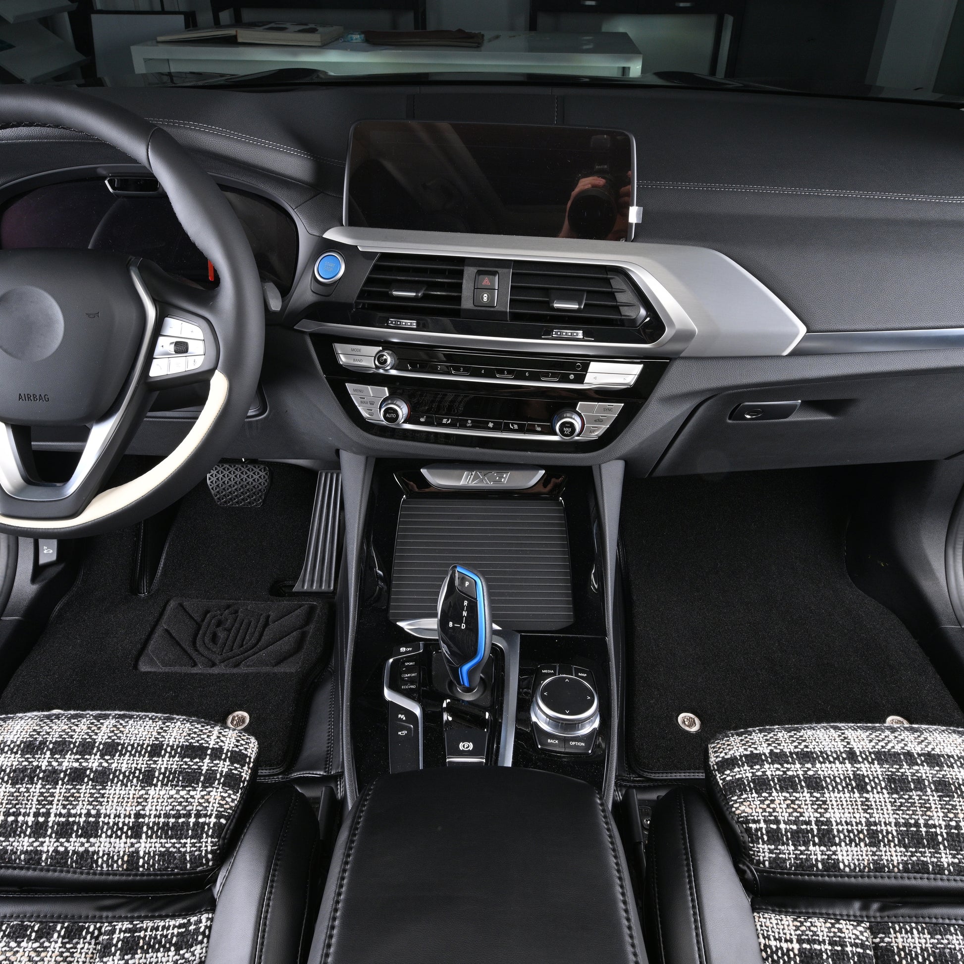 black leather and fiber carpet front car floor mat car mat for bmw