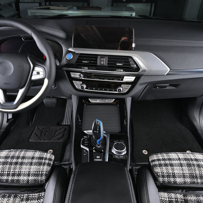 black leather and fiber carpet front car floor mat car mat for bmw