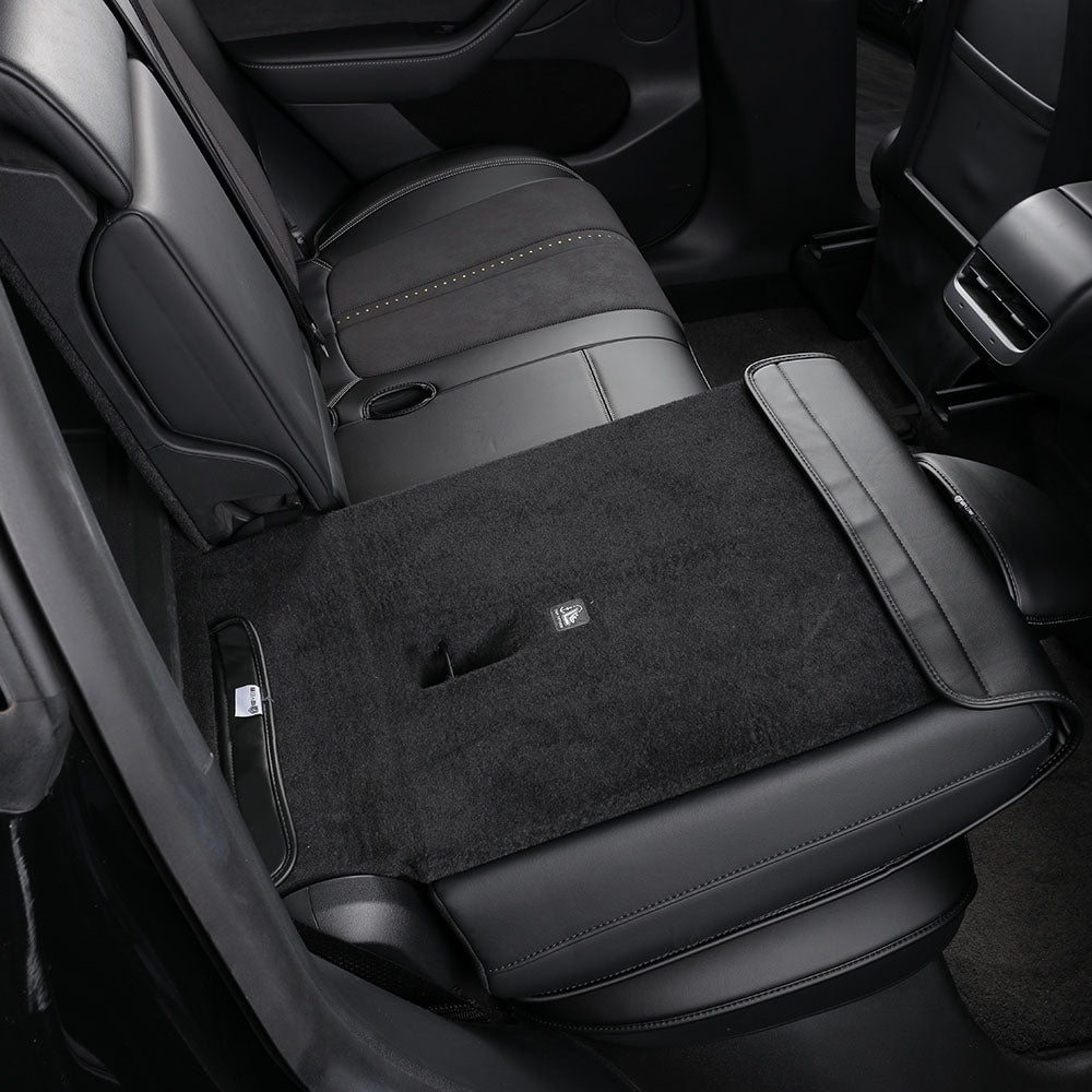 black leather flat rear seat cover for tesla