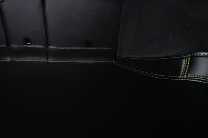 black leather with green stitching cargo mat