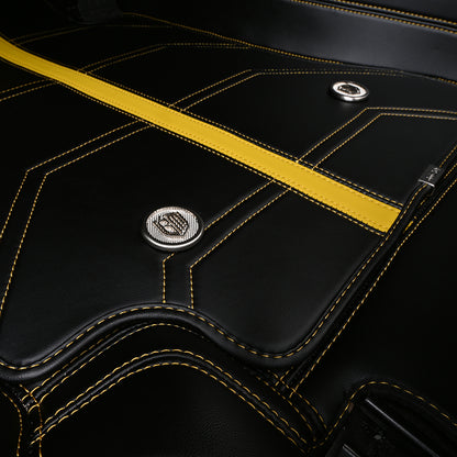 black leather with yellow striped and stitching car floor mat car mat for mercedes-benz