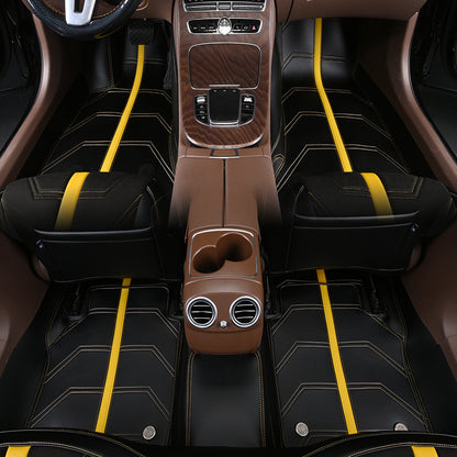 black leather with yellow striped and stitching car floor mat car mat for mercedes-benz