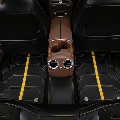 black leather with yellow striped and stitching rear car floor mat car mat for mercedes-benz