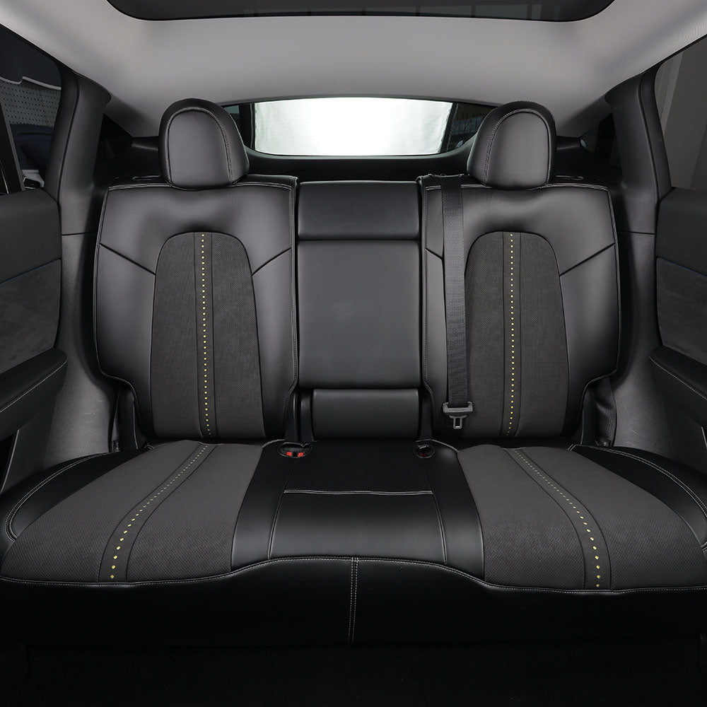 black leather yellow diamond stitching car seat cover