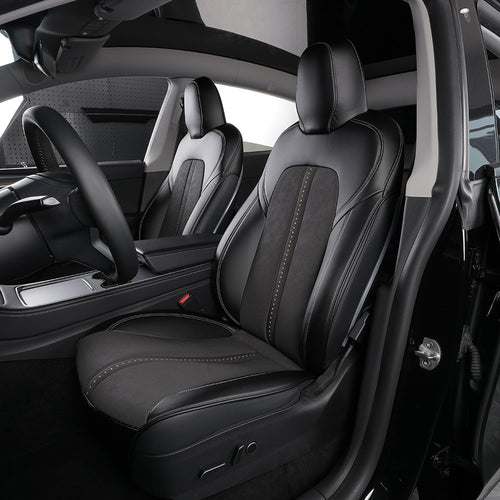 black mottled fabric with diamond stitching car seat cover for tesla