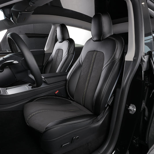 black mottled fabric with diamond stitching car seat cover for tesla