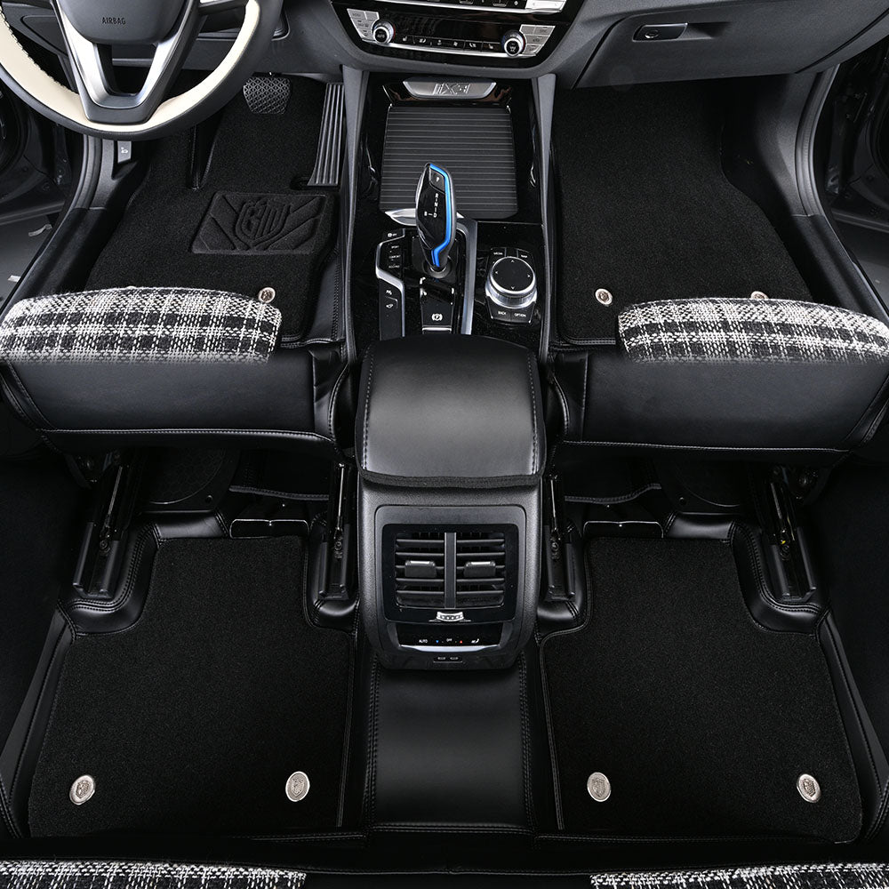 black nappa leather and fiber carpet car floor mat for bmw