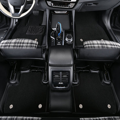 black nappa leather and fiber carpet car floor mat for bmw