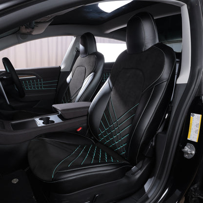 black nappa leather and green stitching car seat cover for tesla