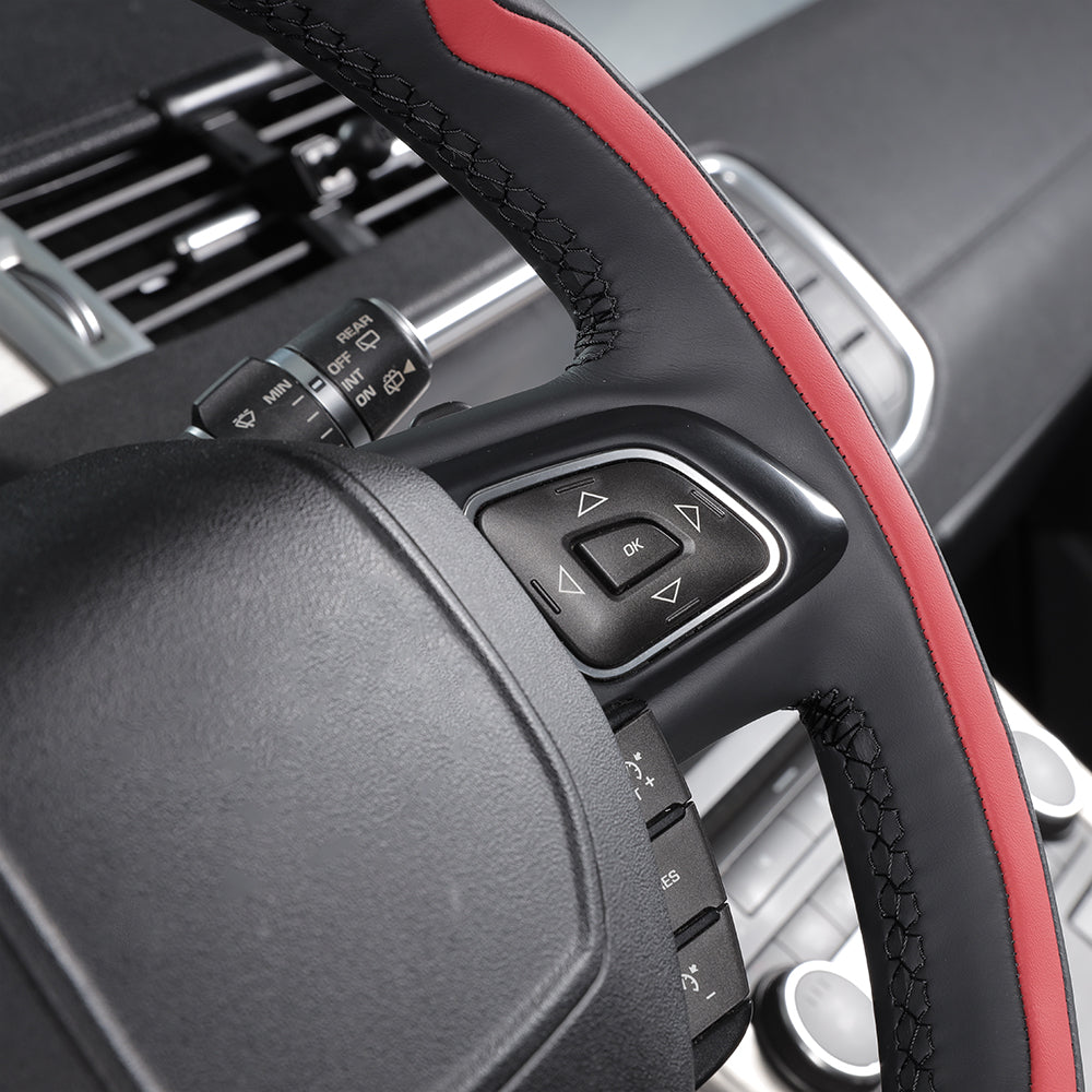 black nappa leather hand-stitched steering wheel cover for land rover