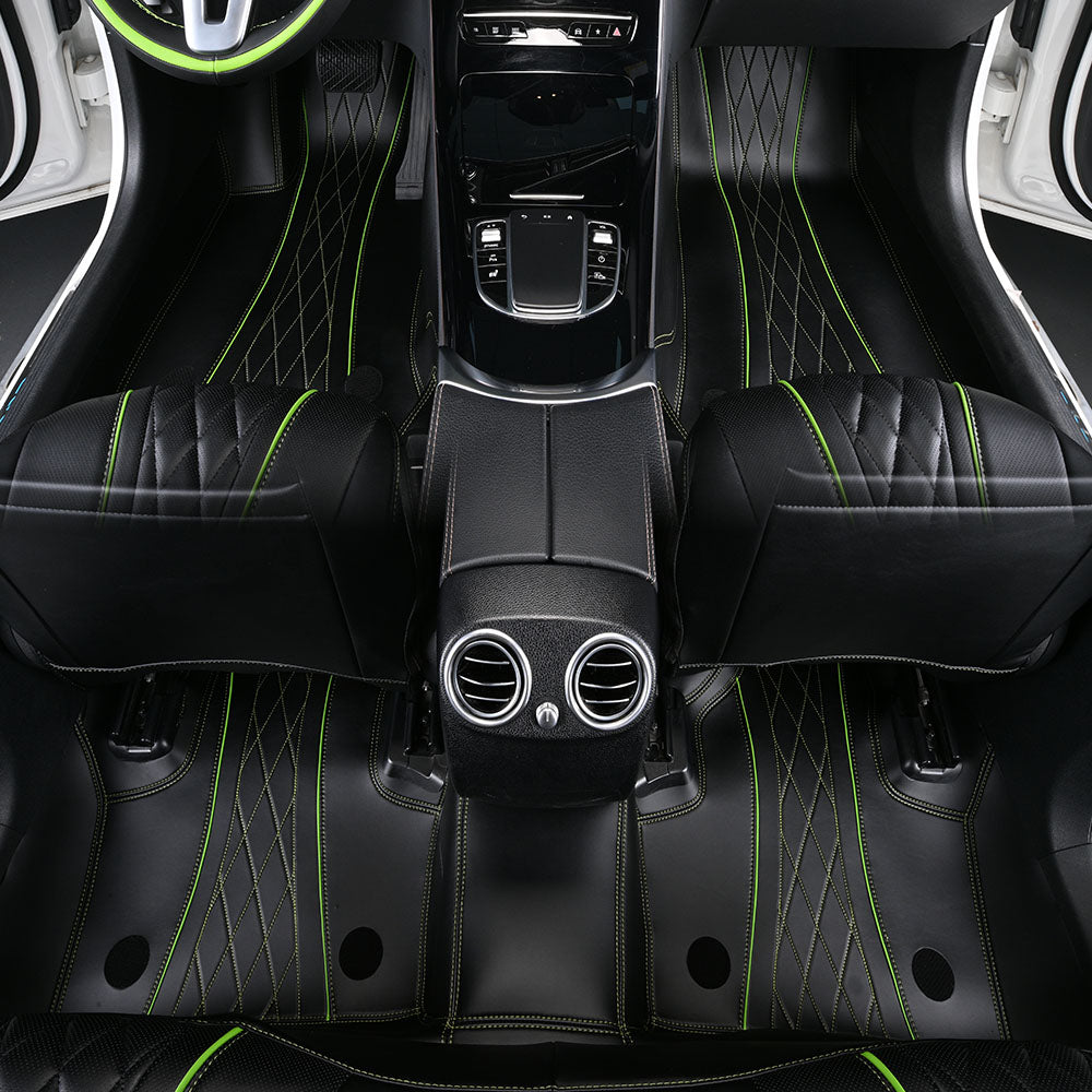 black nappa leather with diamond green stitching car floor mat car mat for mercedes benz