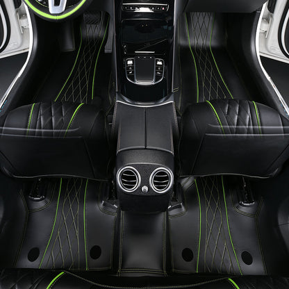 black nappa leather with diamond green stitching car floor mat car mat for mercedes benz