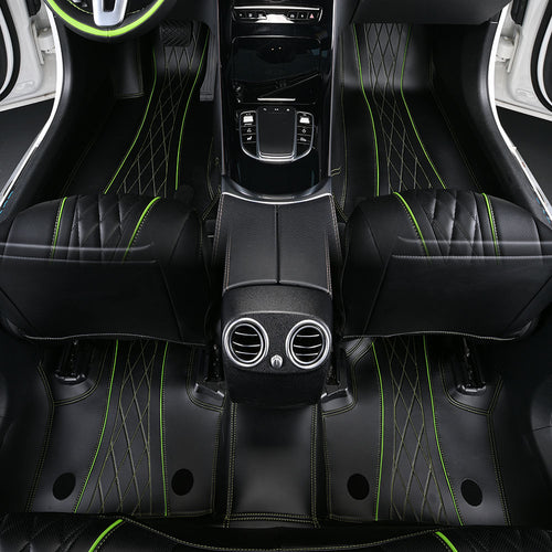 black nappa leather with diamond green stitching car floor mat car mat for mercedes benz