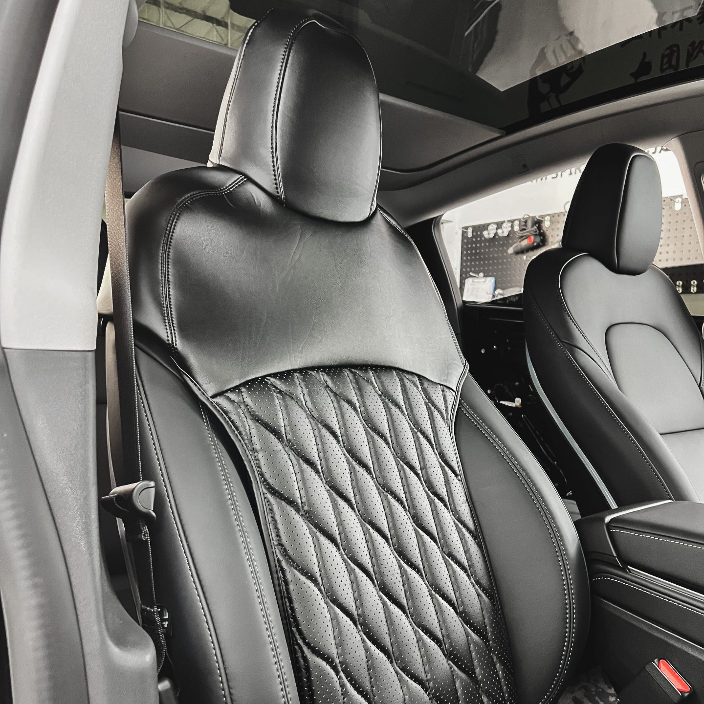 black nappa leather with diamond stitching car seat cover car interior