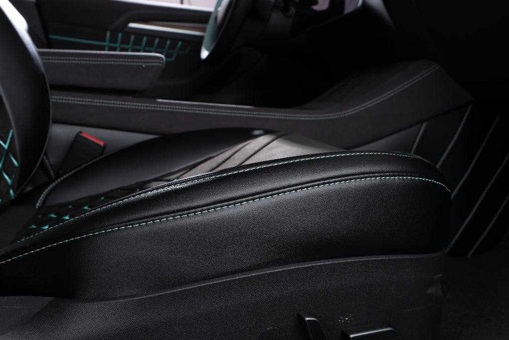 black nappa leather with green diamond embroidery car seat cover for tesla