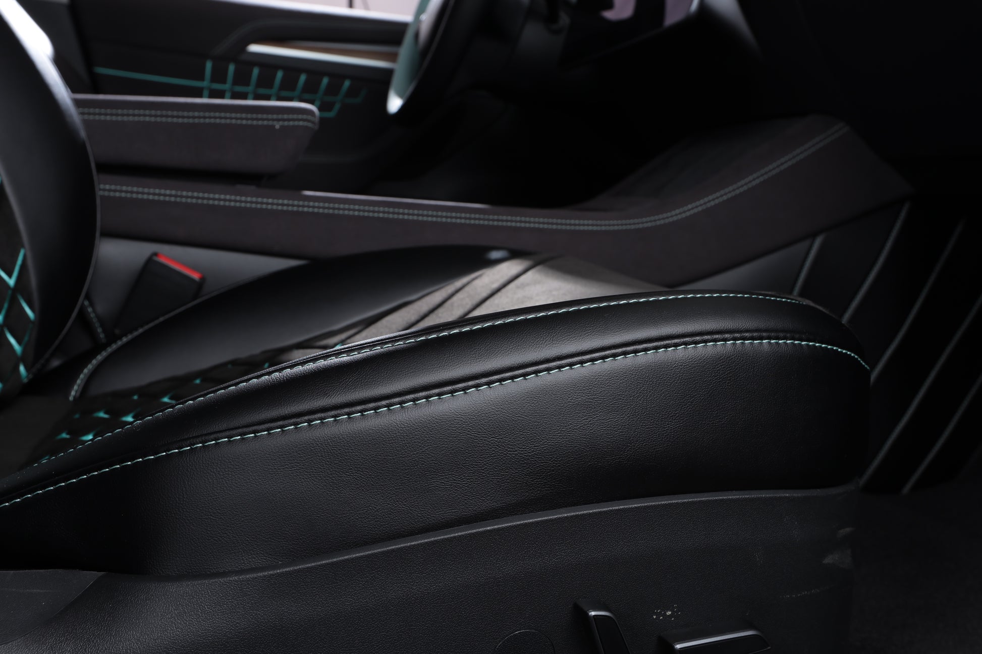 black nappa leather with green diamond embroidery car seat cover for tesla