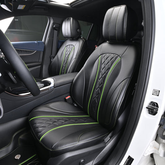 black nappa leather with green piping car seat cover for mercedes-benz