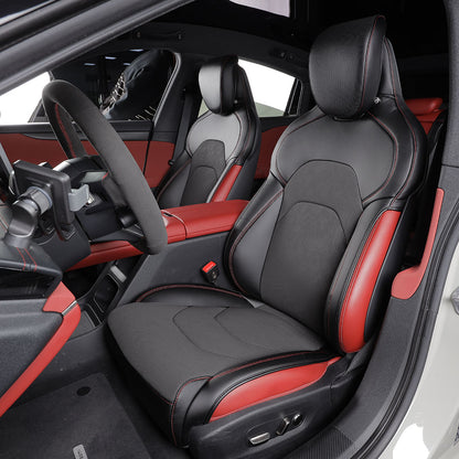 black nappa leather with red stitching flat seat cover for xiaomi su7