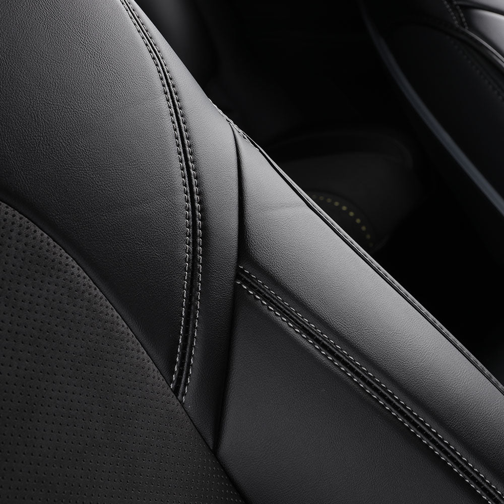 black nappa leather with white stitching custom car seat cover for tesla