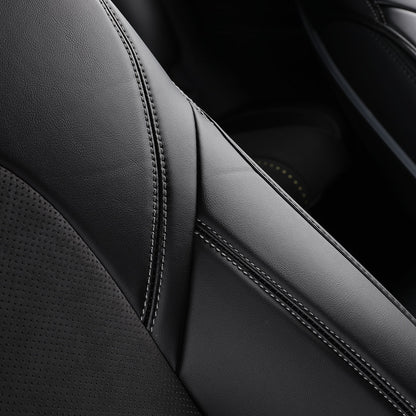 black nappa leather with white stitching custom car seat cover for tesla