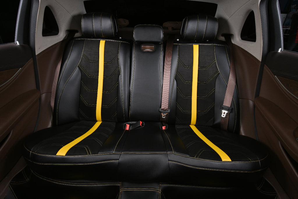 black nappa leather with yellow stitching rear seat cover for mercedes-benz