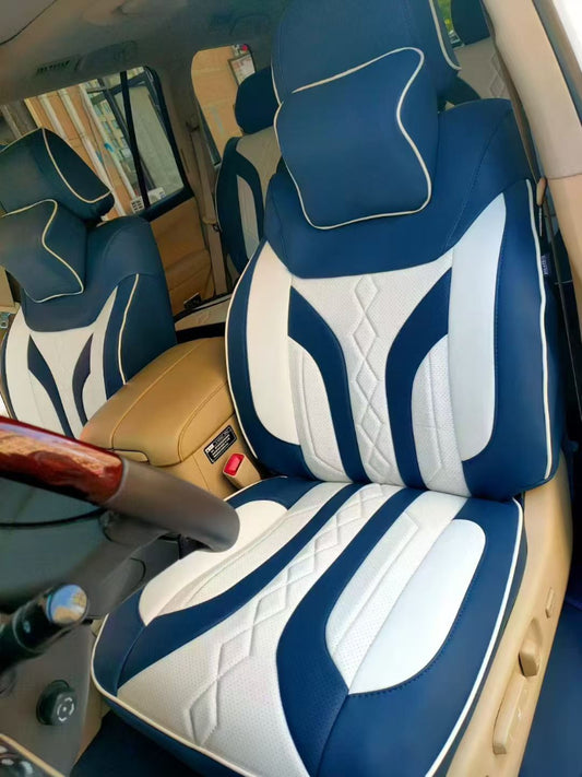 blue and white leather front seat cover for toyota land cruiser