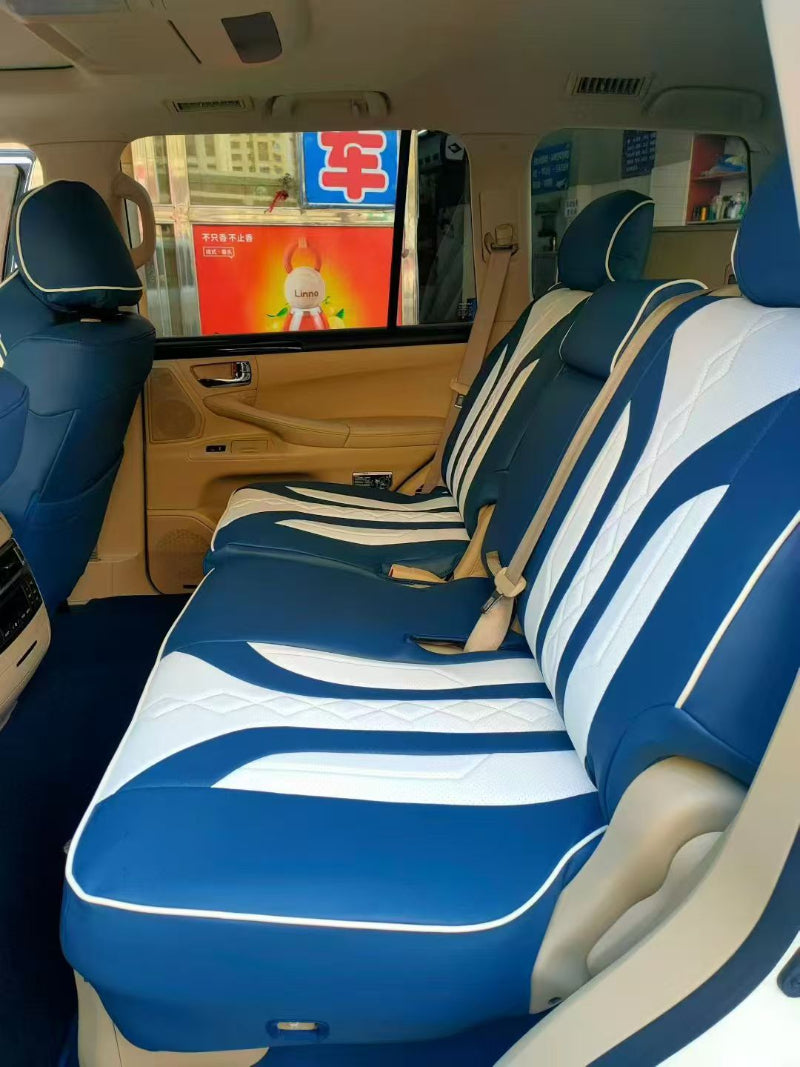 blue and white leather rear seat cover for toyota land cruiser
