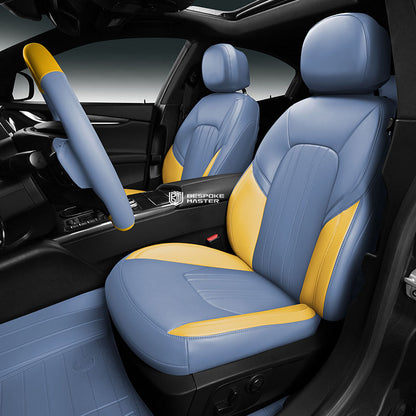 blue and yellow nappa leather car seat cover for maserati