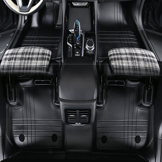 bottom layer black nappa leather with embroidery car floor mat car mat