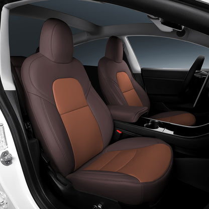 brown and coffee car seat cover for tesla