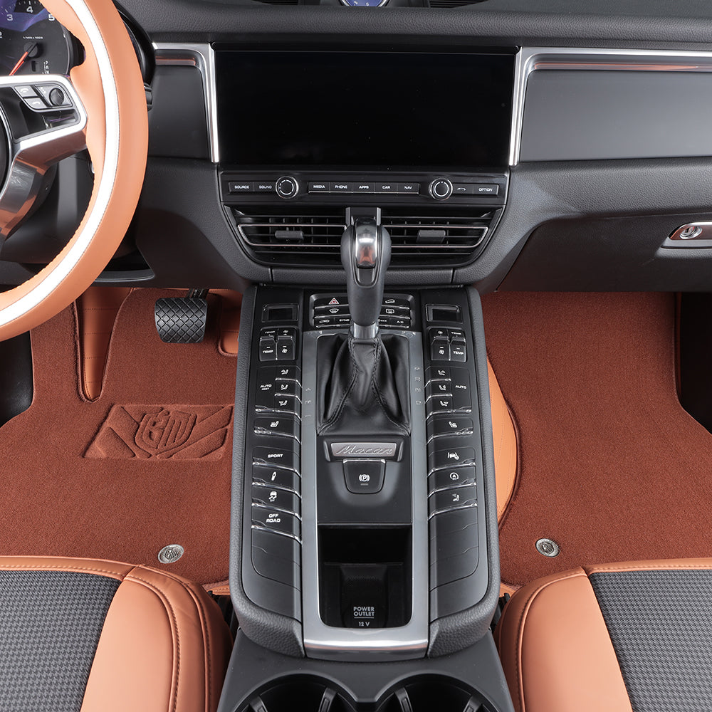 brown leather and fiber front car floor mat car mat