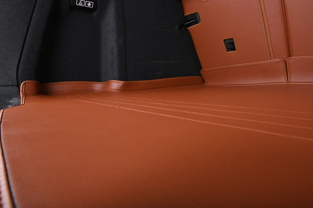 brown leather flat cargo trunk mat
