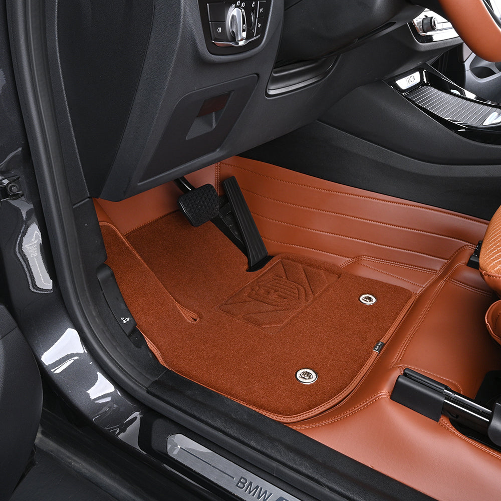brown leather nylon carpet car floor mat