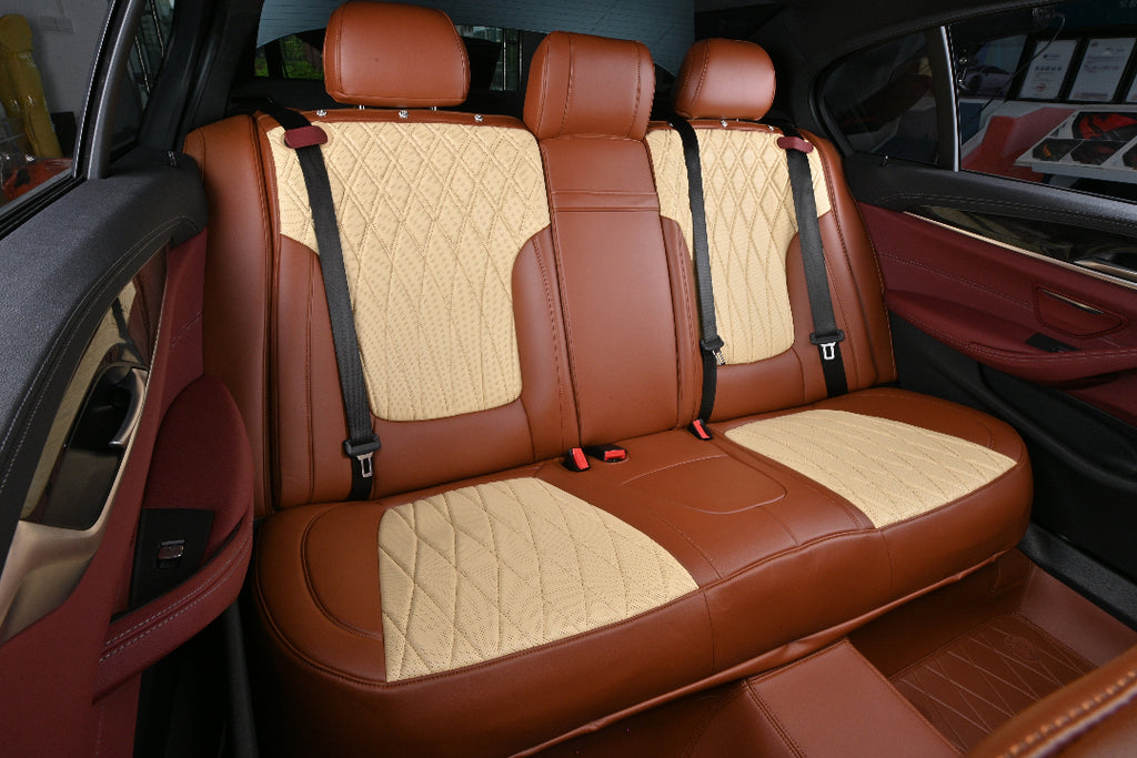 brown leather with diamond stitching car seat cover for bmw