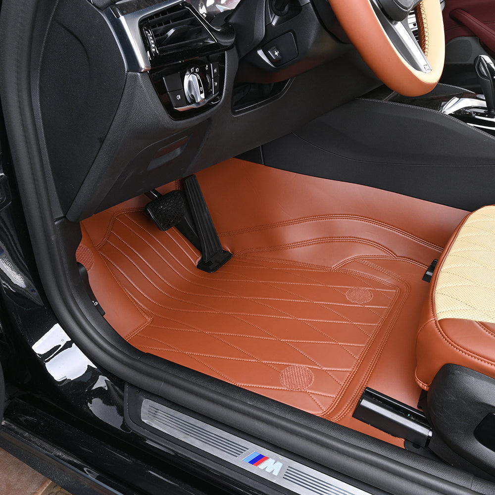 brown leather with embroidery driver car floor mat for bmw