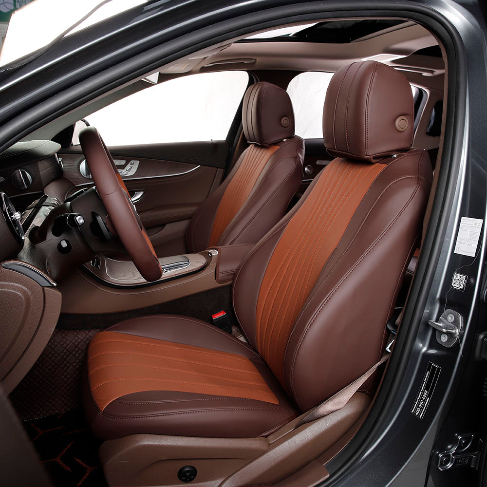 coffee and brown embroidery leather car seat coer for bmw