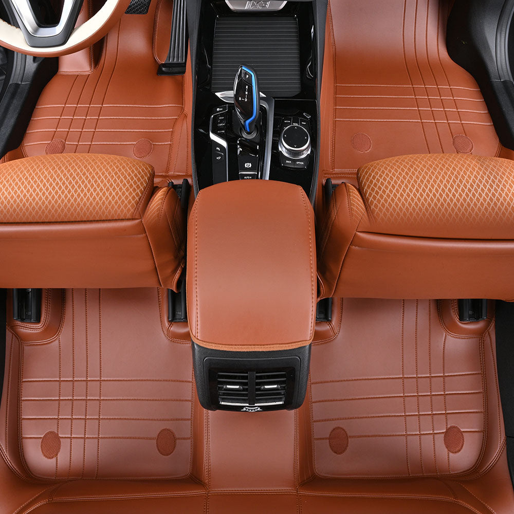 brown nappa leather with diamond stitching car floor mat car mat