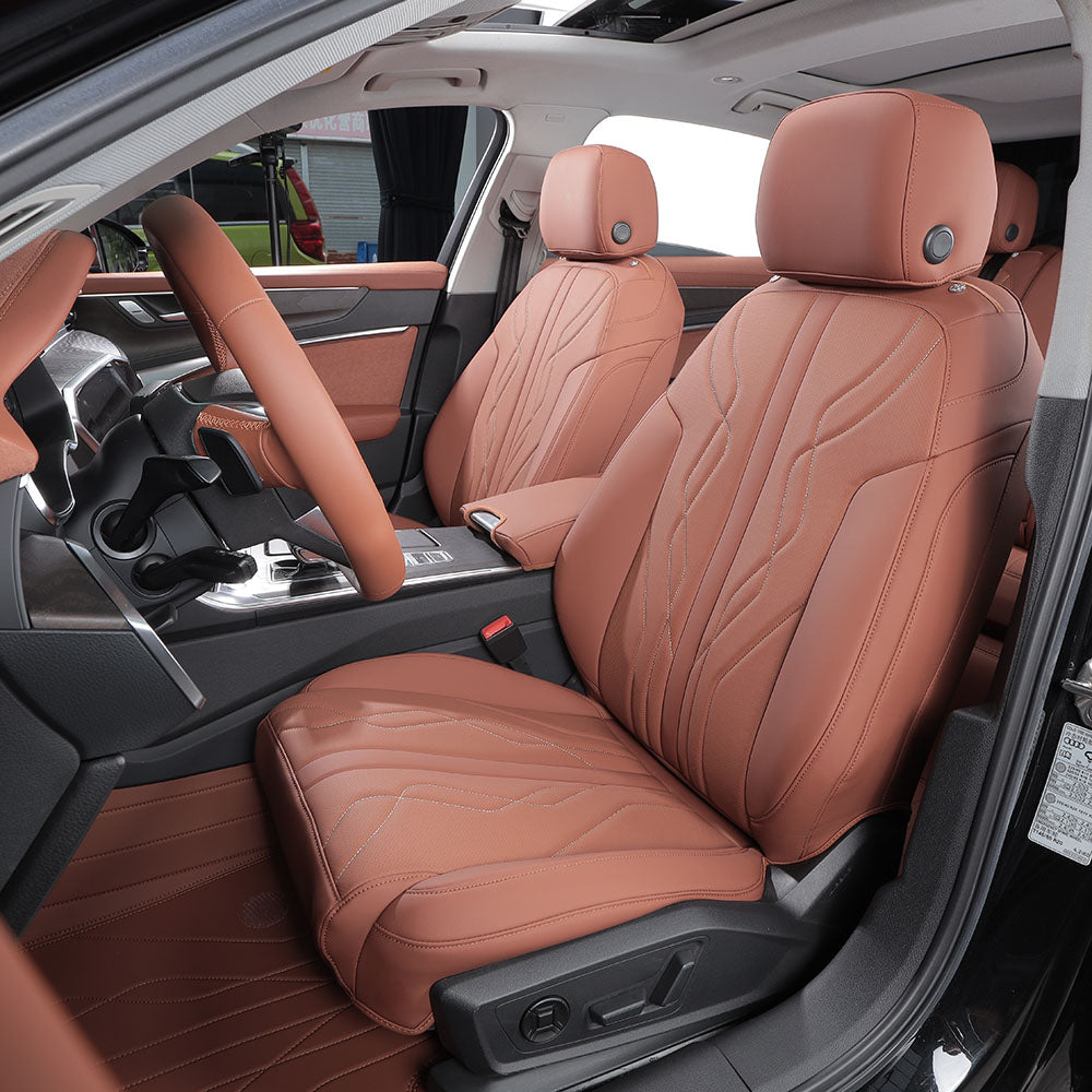 brown quilted embroidery car seat cover for Audi A8L