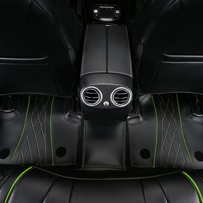 car mat front black nappa leather with green piping rear car floor mat for mercedes-benz