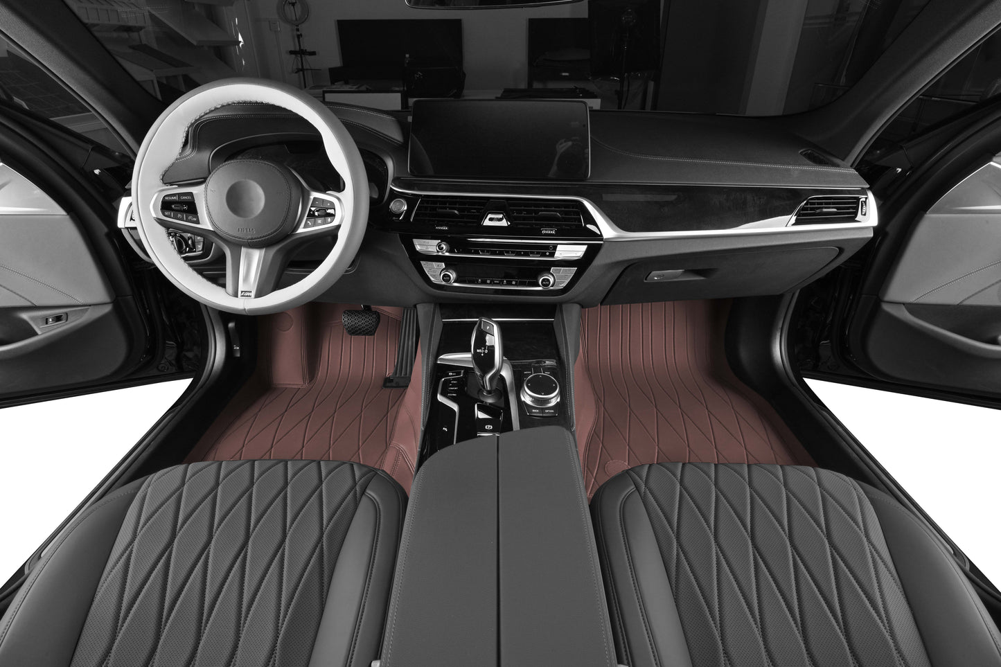 coffee nappa leather with embroidery car floor mat car mat for bmw