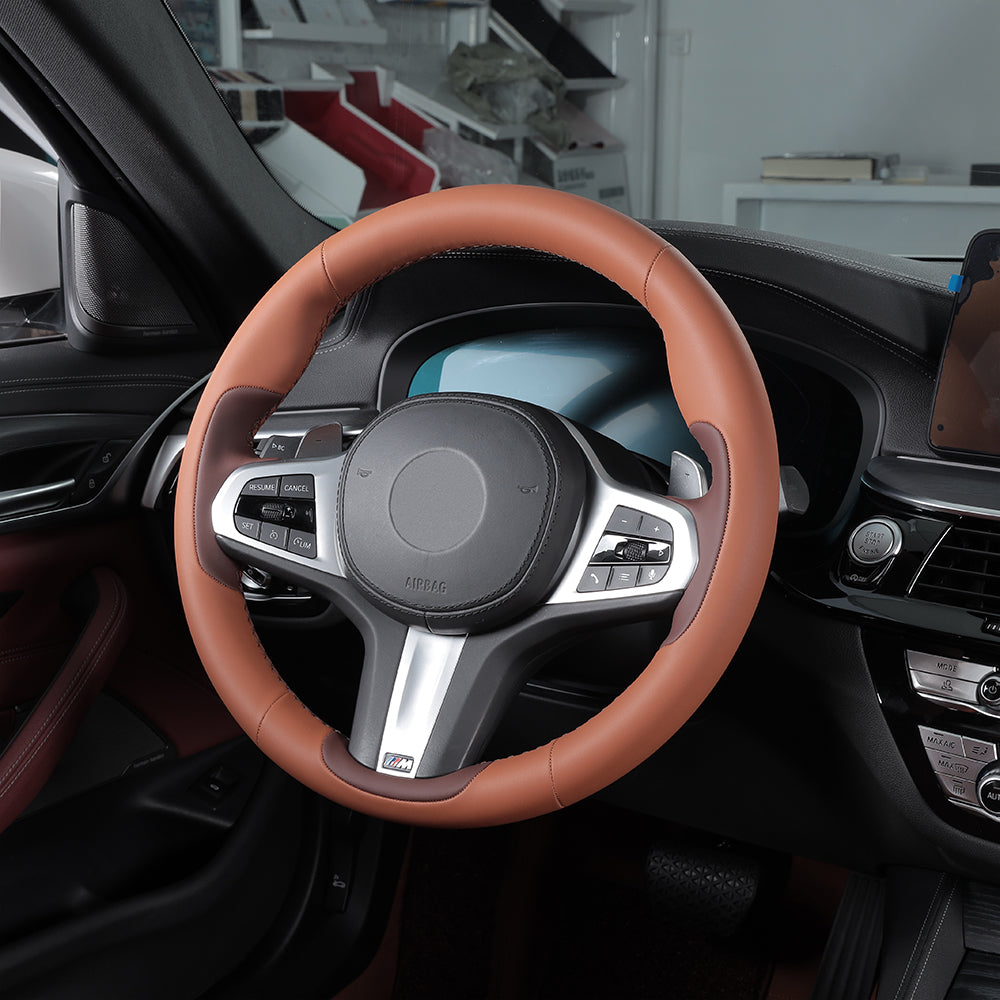 comfortable soft nappa leather car steering wheel cover for bmw