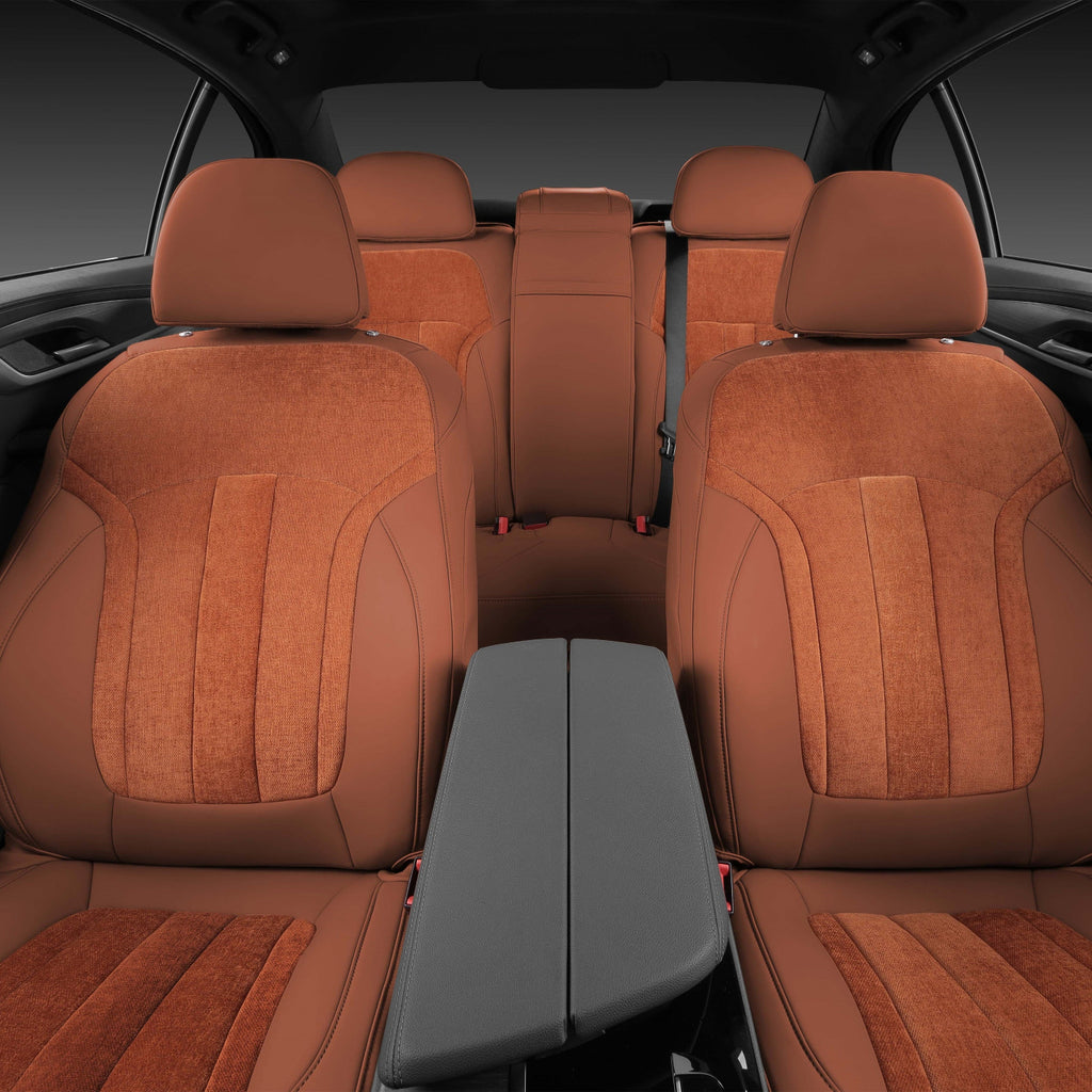 custom fit brown leather and cotton linen car seat cover for bmw
