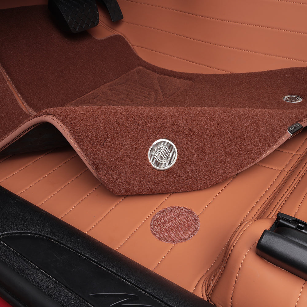 custom fit brown leather and fiber car floor mat