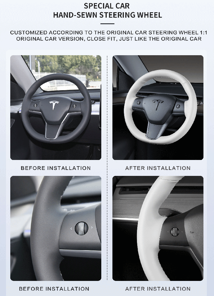 custom fit leather hand-stitched steering wheel cover