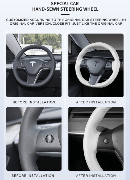 custom fit leather hand-stitched steering wheel cover