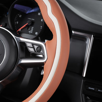 custom fit orange and white leather steering wheel cover for porsche