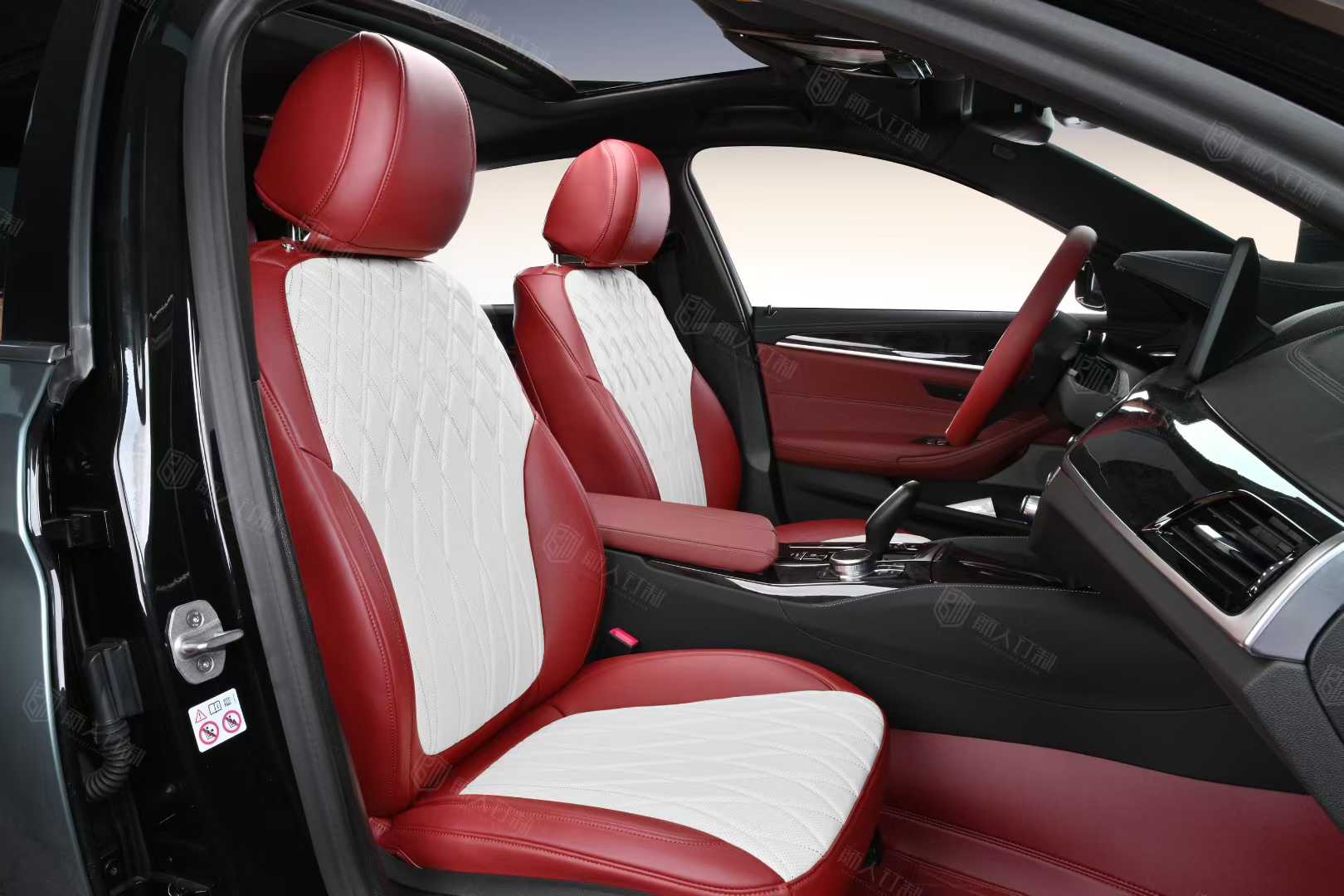 Diamond Pattern Embroidered Custom Fit Airbag Compatible Car Seat Covers For BMW
