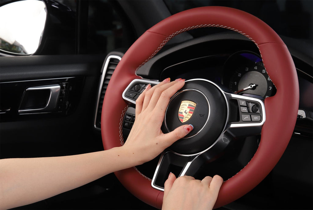custom red leather steering wheel cover for porsche