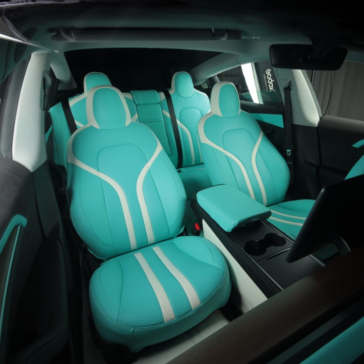 custom tiffany blue leather car seat cover for tesla