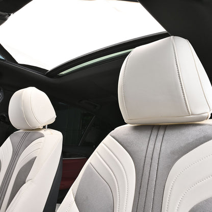 white nappa leather car headrest cover for bmw